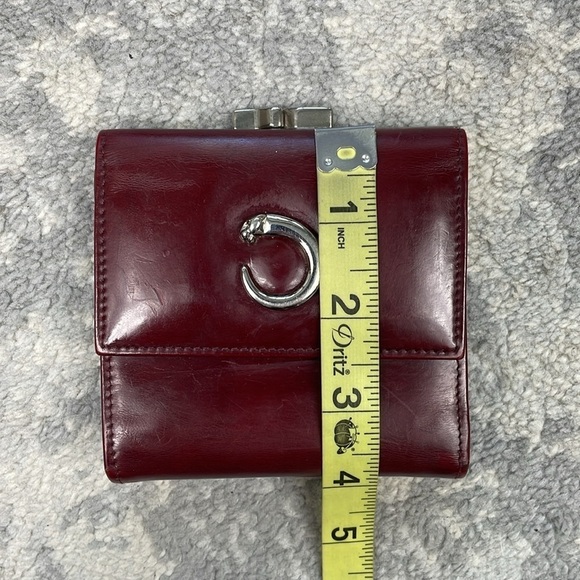 Cartier Bordeaux Panthere Glossy Leather Wallet Trifold Kisslock Compact - Picture 13 of 17